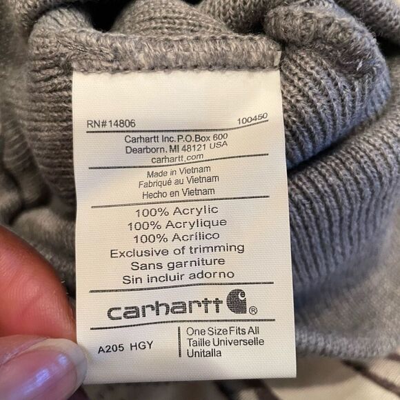 Carhartt Mens Rib Knit Beanie OS Gray Acrylic Gorpcore Stretchy Outdoors Active - Picture 5 of 5